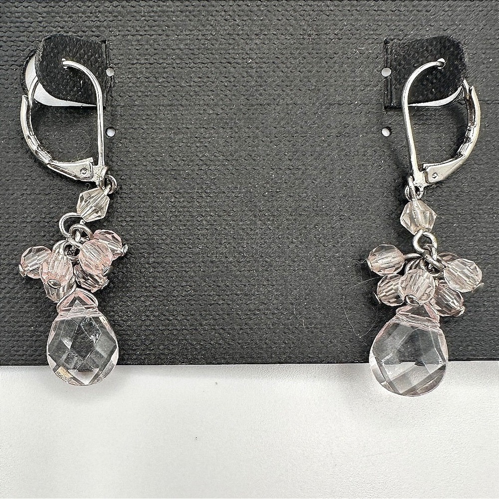 Vintage 90s Silver Tone Pink Bead Teardrop Chandelier Earrings Womens Jewelry